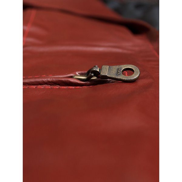 Special Zip Closure Red Leather Coat - Image 4