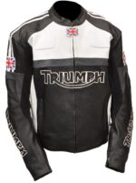 Triumph Black And White Motorcycle Leather Jacket