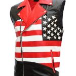USA Flag Leather Motorcycle Vest for Men