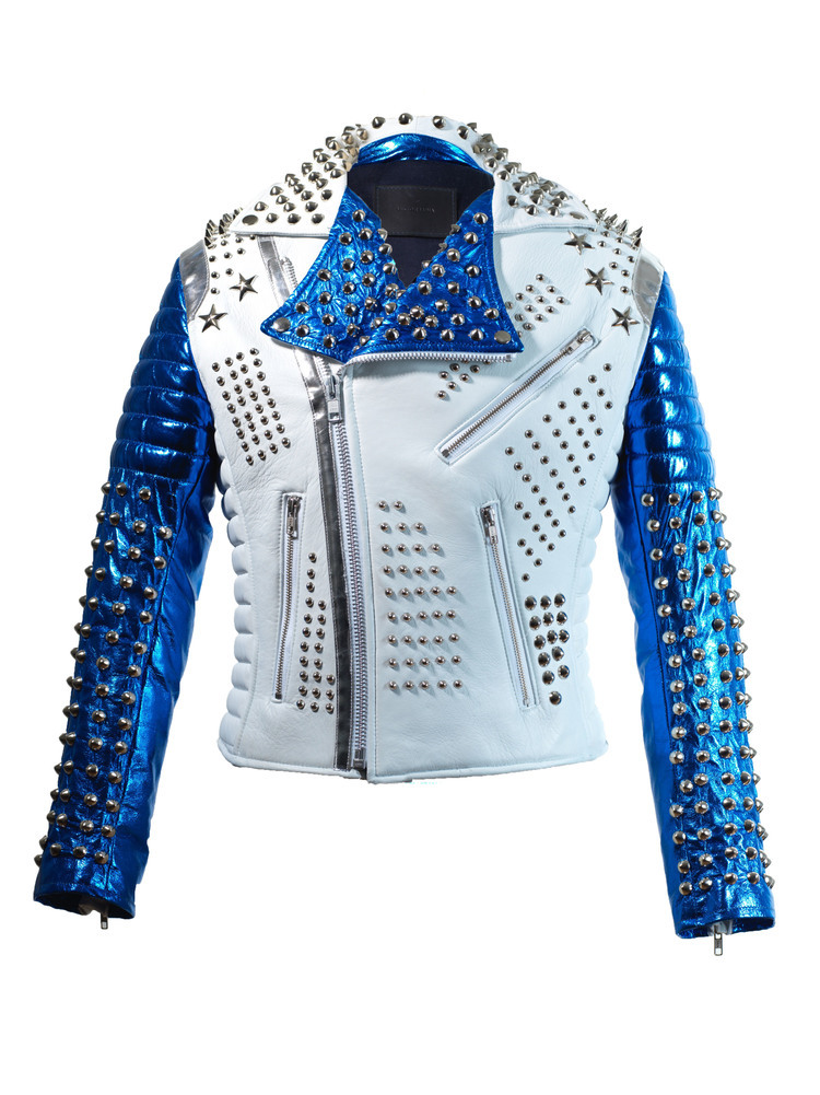 Victor Luna Dead Star Tech White Blue Studded Leather Jacket (2) Victor Luna Dead Star Tech White Blue Studded Leather Jacket - Image 1