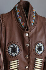 Fringed Leather Native American Santa Fe Beaded Jacket