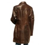 Dark Brown Trench Leather Long Coat - Image 2