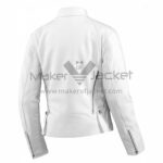 Women’s Retro Classic White Leather Jacket Back View with Stylish Dual Back Zipper Design, Premium Leather Finish, and Fitted Retro Style Cut.