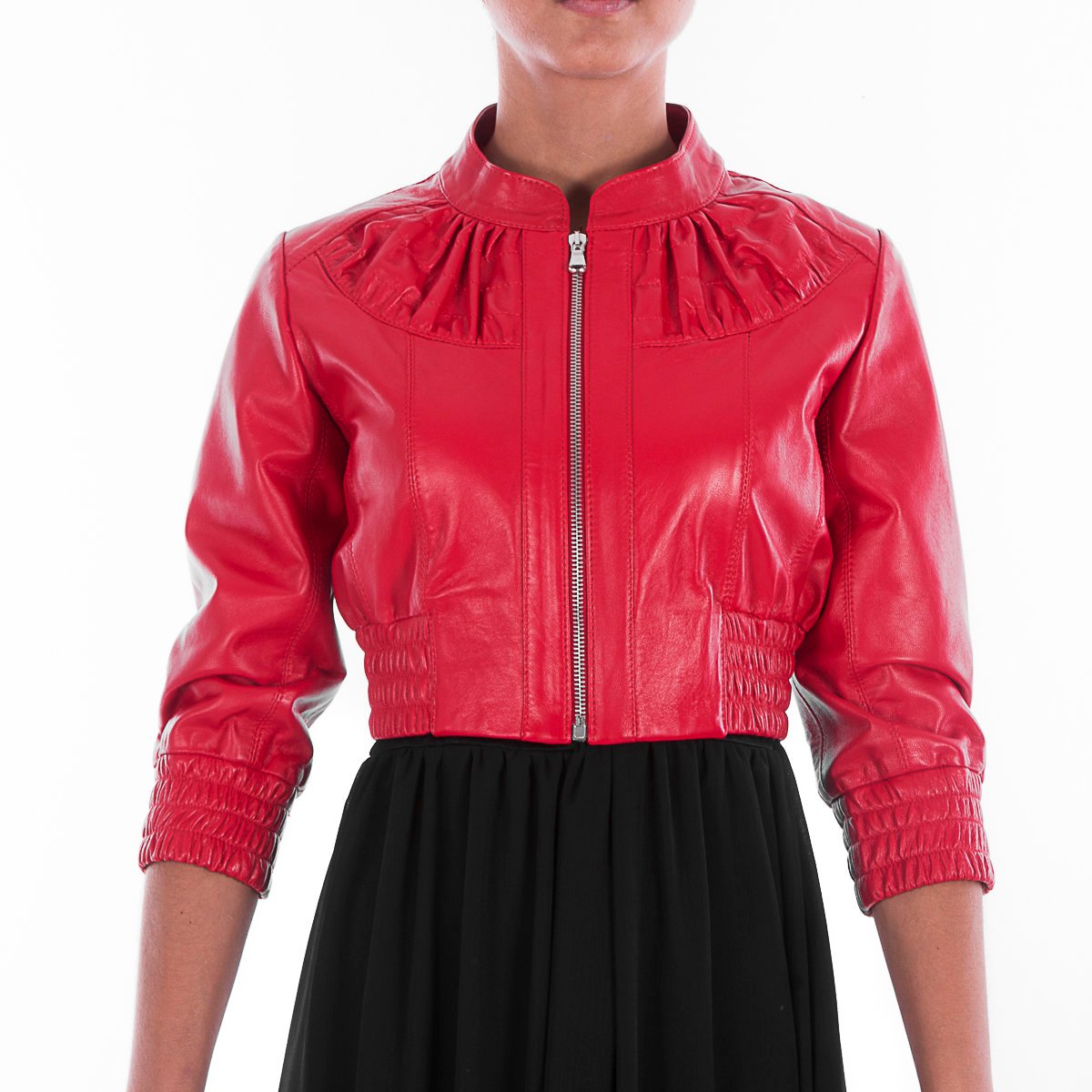 Red cropped bomber jacket