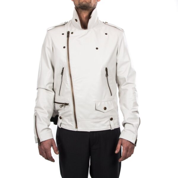 Men genuine lambskin leather biker jacket - Image 2