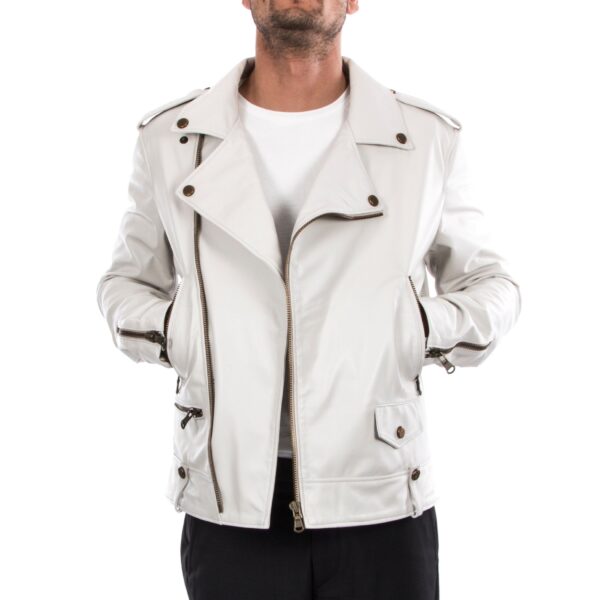 Men genuine lambskin leather biker jacket - Image 4