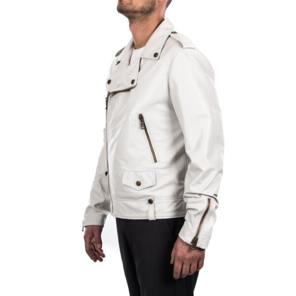 Men genuine lambskin leather biker jacket - Image 6