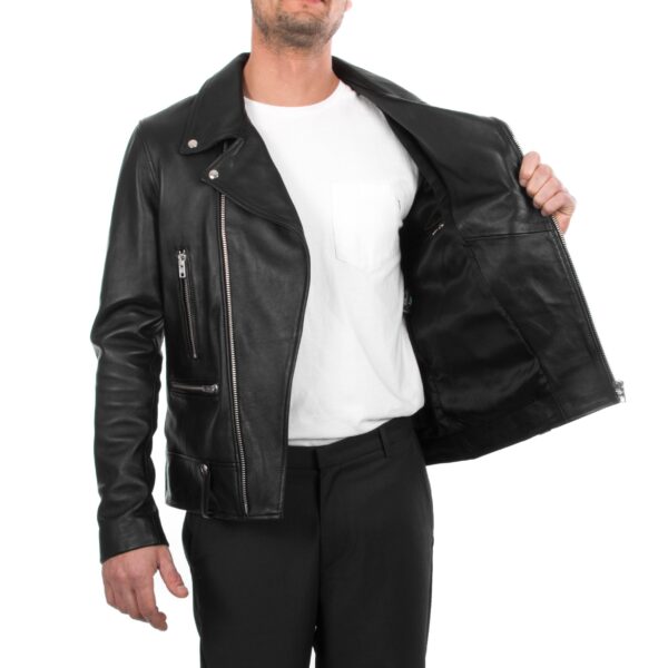 Handmade Men genuine lambskin leather biker jacket - Image 2