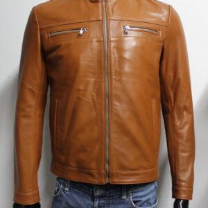 Men soft genuine lambskin leather jacket color tan