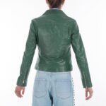 Natural Green Women genuine leather biker jacket - Image 3