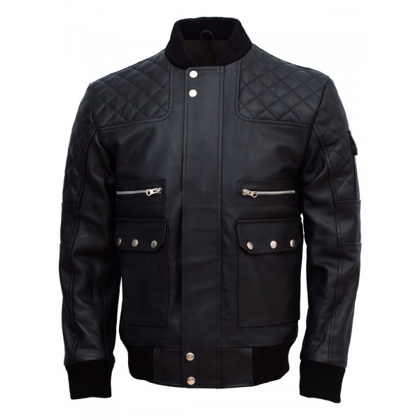 lack Bomber Leather Jacket- Lavoro (3) Black Bomber Leather Jacket - Image 1