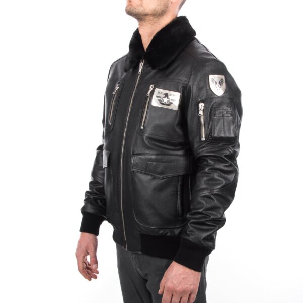 Grainy Black Men Waterproof ARMY Bomber Leather Jacket - Image 7