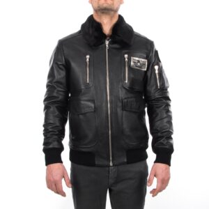 Grainy Black Men Waterproof ARMY Bomber Leather Jacket