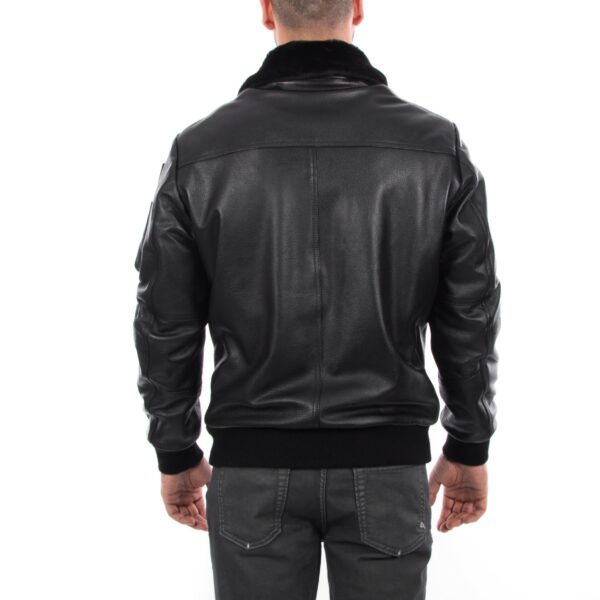 Grainy Black Men Waterproof ARMY Bomber Leather Jacket - Image 2