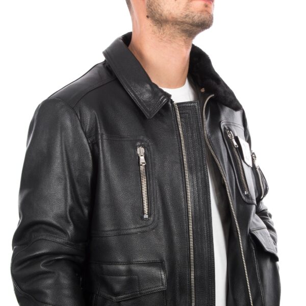 Grainy Black Men Waterproof ARMY Bomber Leather Jacket - Image 5