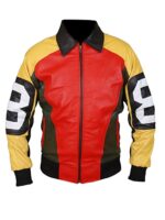 Men's 8 Ball Multi colored Bomber Leather Jacket
