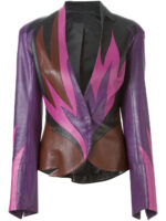 Color Block Vintage Flame Leather Jacket