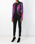 Color Block Vintage Flame Leather Jacket
