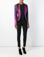 Color Block Vintage Flame Leather Jacket