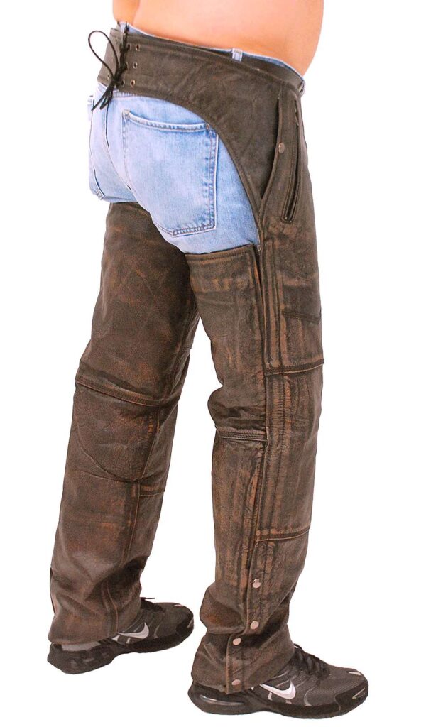 4 Pocket Vintage Brown Leather Chaps Removable Lining Back side