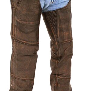 4 Pocket Vintage Brown Leather Chaps Removable Lining Front