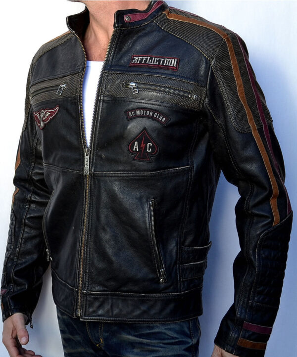 Build For Speed Men's Leather Biker Jacket Black - Image 2