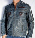 Black Premium Velocity  Men's Leather Biker Jacket New Blue - Image 2
