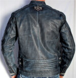 Black Premium Velocity  Men's Leather Biker Jacket New Blue - Image 3