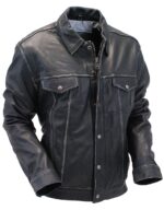 Black Vintage Leather Jean Jacket with Dual CCW Pockets - Image 5