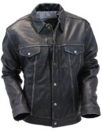 Black Vintage Leather Jean Jacket with Dual CCW Pockets
