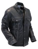Black Vintage Leather Jean Jacket with Dual CCW Pockets - Image 2
