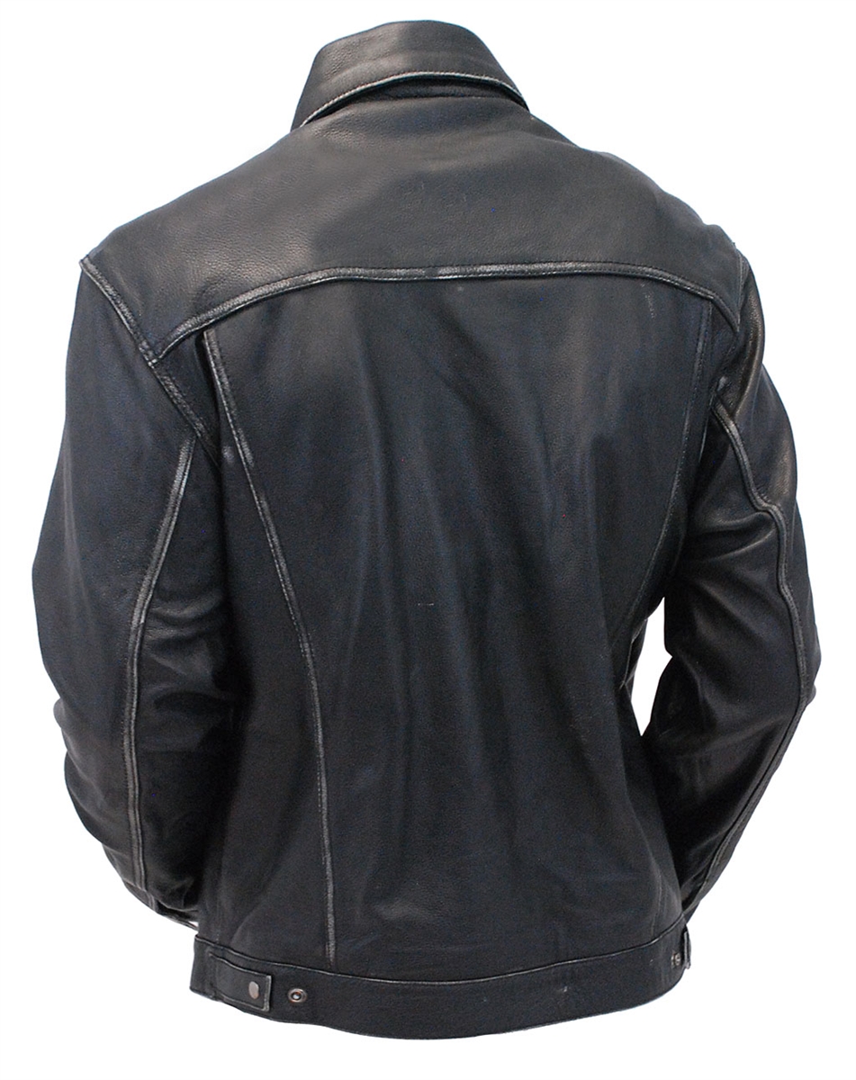 Black Vintage Leather Jean Jacket with Dual CCW Pockets Maker of Jacket