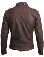 Brown leather jacket with collar belt - Image 2