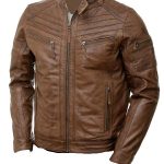 Brown moto style genuine leather jacket