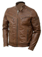 Brown moto style genuine leather jacket