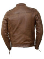 Brown moto style genuine leather jacket - Image 2
