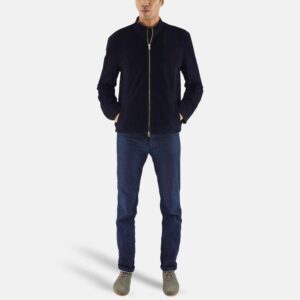 Charcoal Navy Blue Leather Biker Jacket