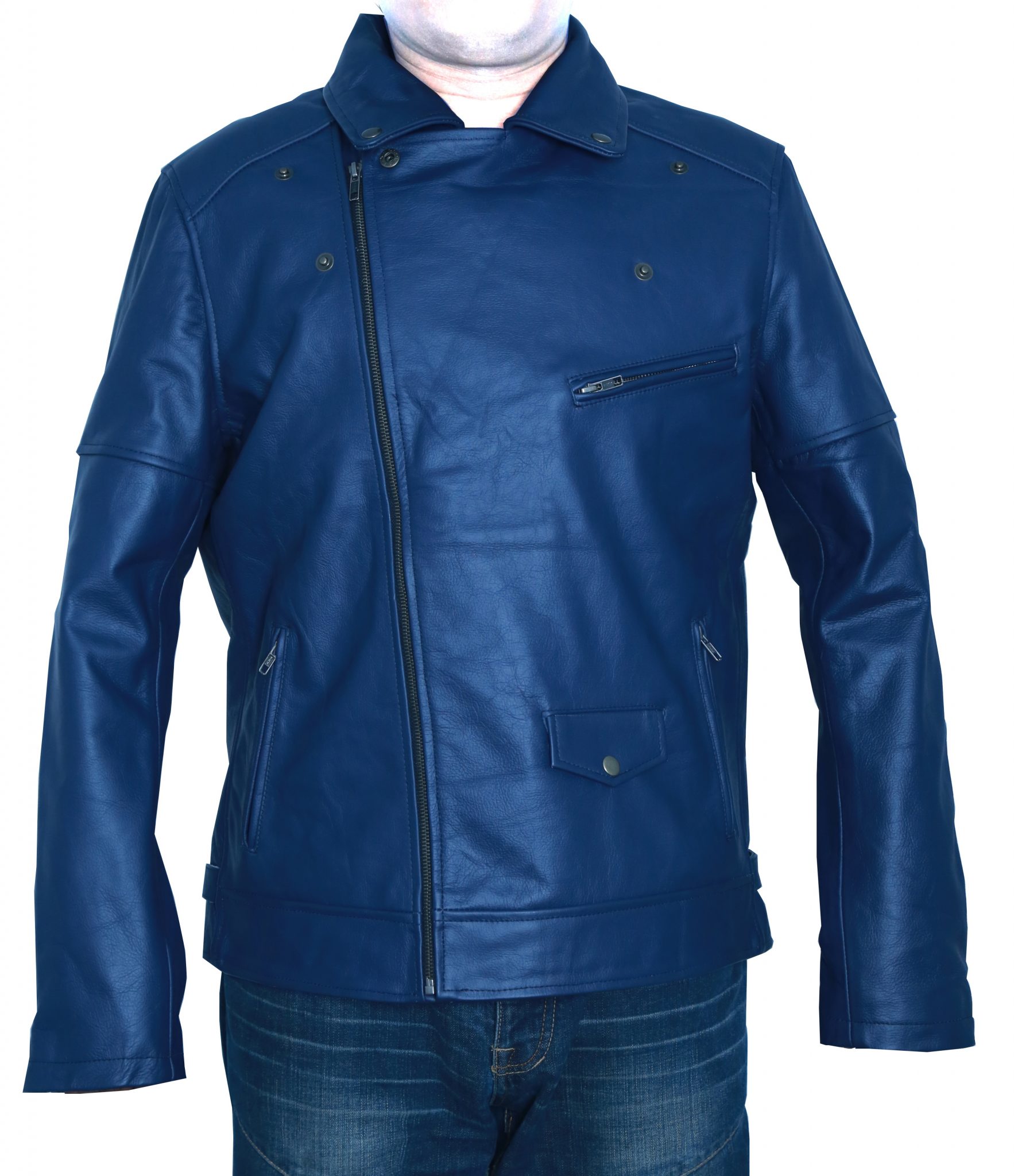 Dark Blue Waxed Motor Biker Jacket (1) Dark Blue Waxed Motor Biker Jacket - Image 1