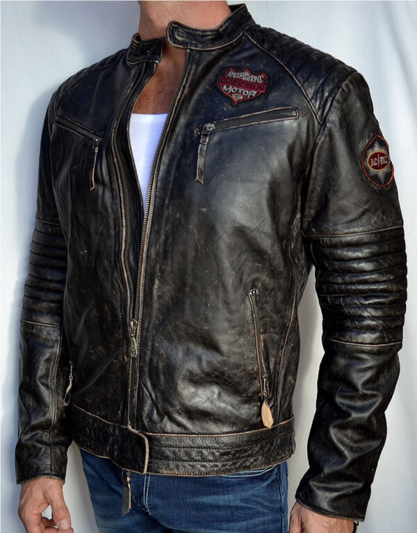 Full Measure  Men's Leather Biker Jacket - Black - Image 4