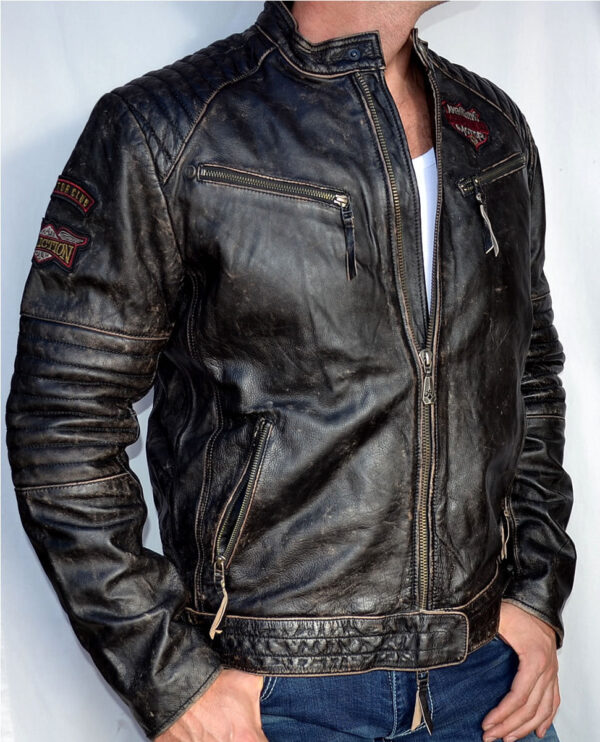 Full Measure  Men's Leather Biker Jacket - Black - Image 2