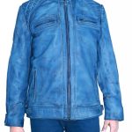 Genuine Leather Light Waxed Sky Blue Jacket