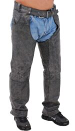 Hand Painted Trim Vintage Gray Pocket Chaps Front