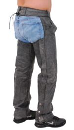 Hand Painted Trim Vintage Gray Pocket Chaps Back side