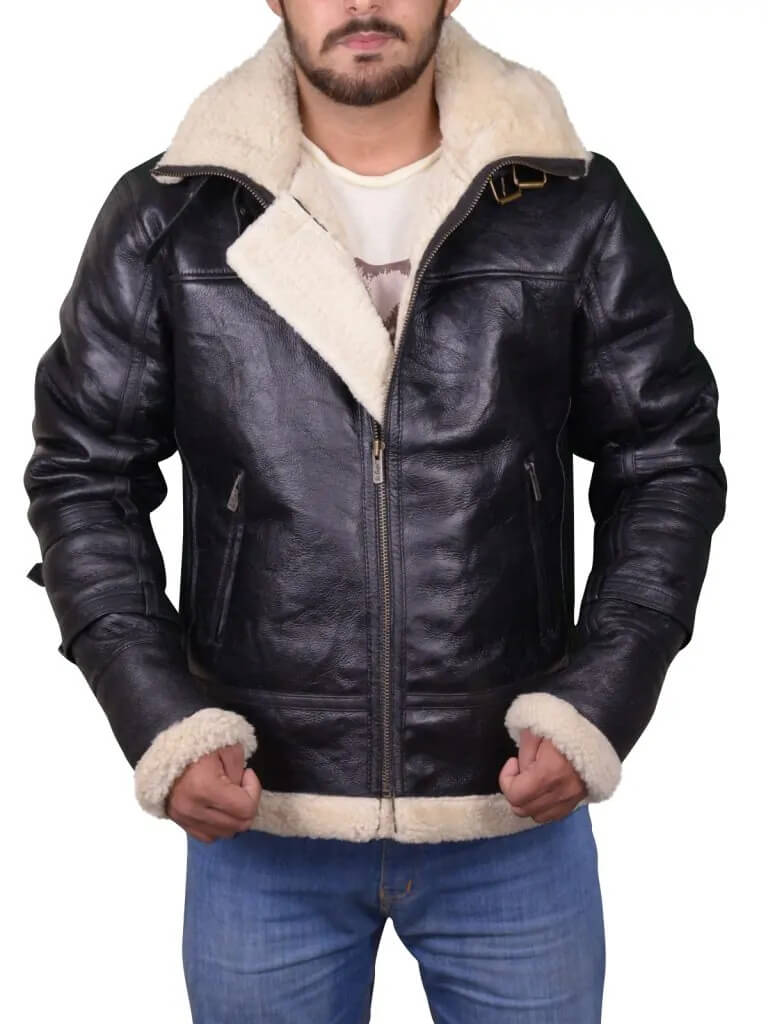 Men’s Black B3 Bomber Aviator Shearling Leather Jacket