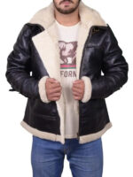 Men’s Black B3 Bomber Aviator Shearling Leather Jacket