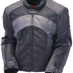 Men's Leather & Mesh Reflector Racer Motorcycle Jacket Armor