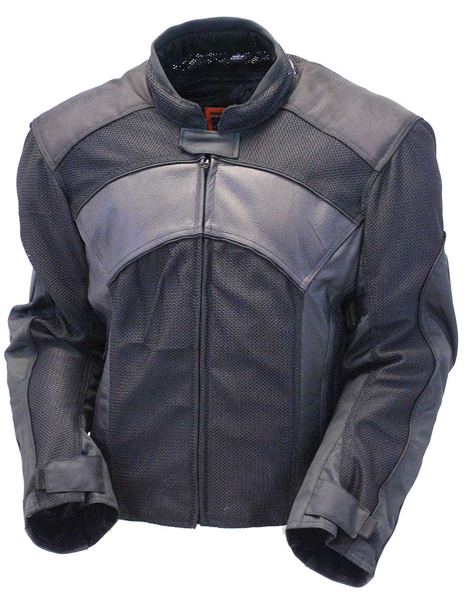 Men's Leather & Mesh Reflector Racer Motorcycle Jacket wArmor (3) Men's Leather & Mesh Reflector Racer Motorcycle Jacket Armor - Image 1