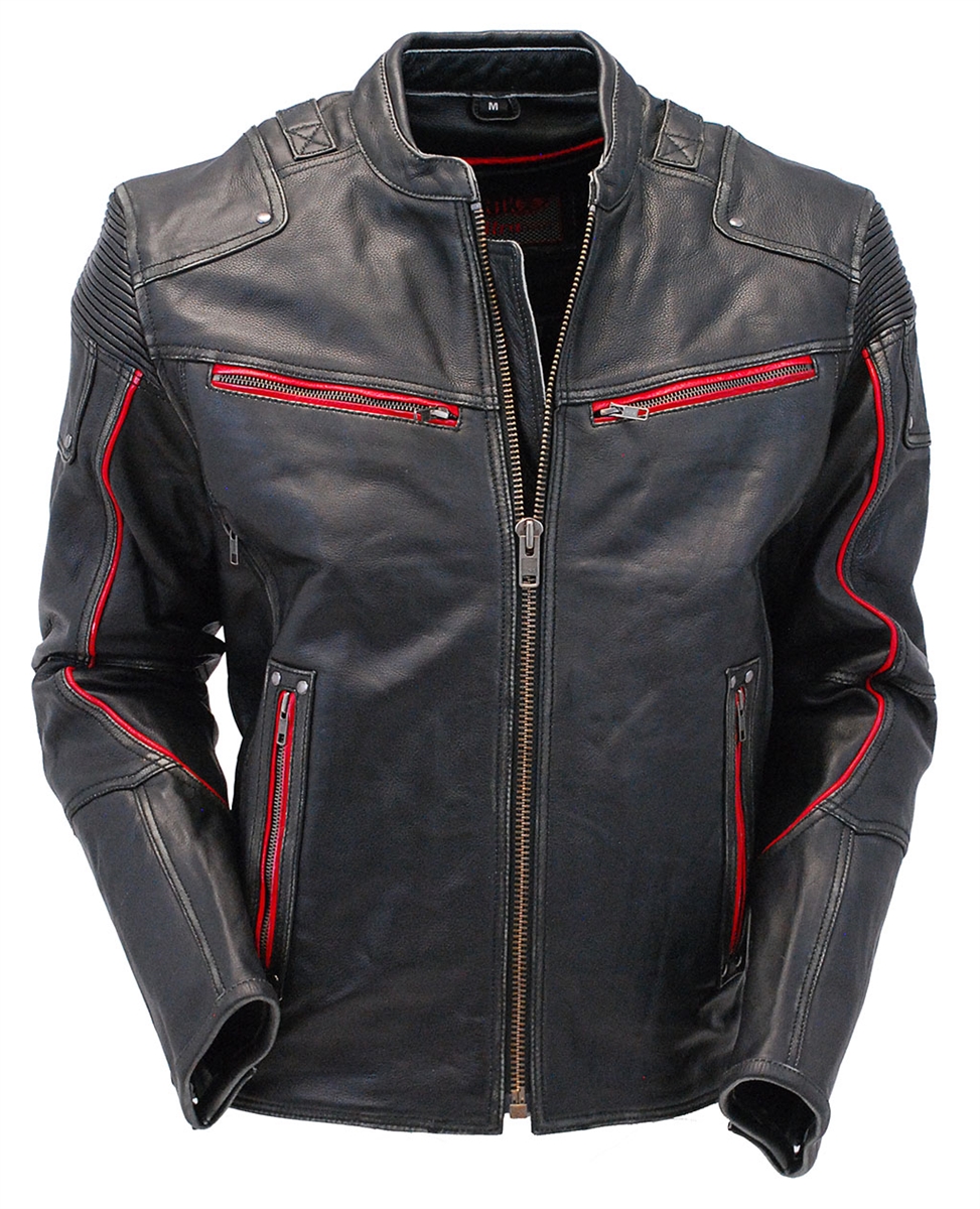 Men's Red Trim Ultimate Vintage Black Vented Racer Jacket (4) Men's Red Trim Ultimate Vintage Black Vented Racer Jacket - Image 1