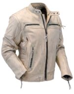 Oily Sand Color Vented Warrior King Leather Motorcycle Jacket - Image 4