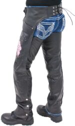 Pink Wings Leather Chaps for Women Pant Pockets Back